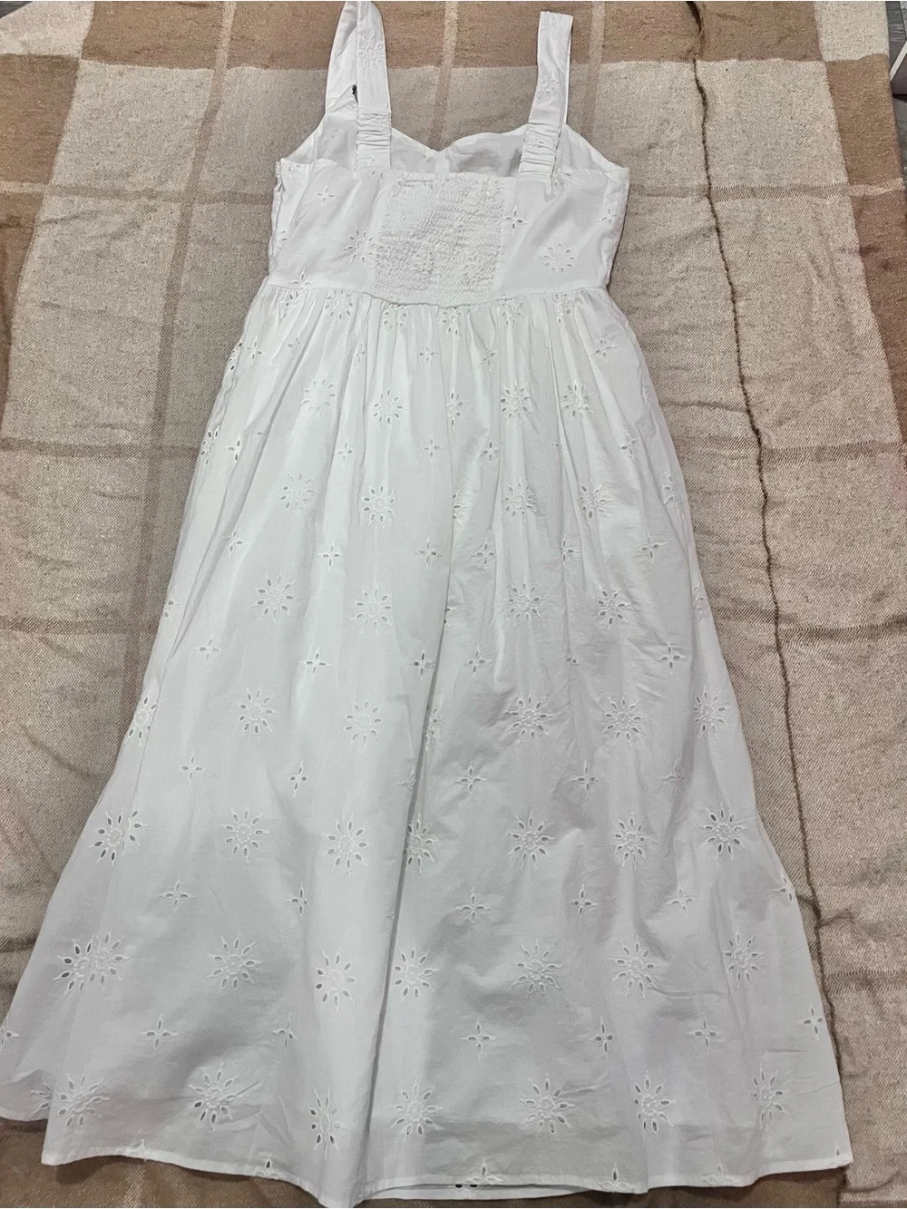 J. Crew White Eyelet Midi Dress with Wide Straps